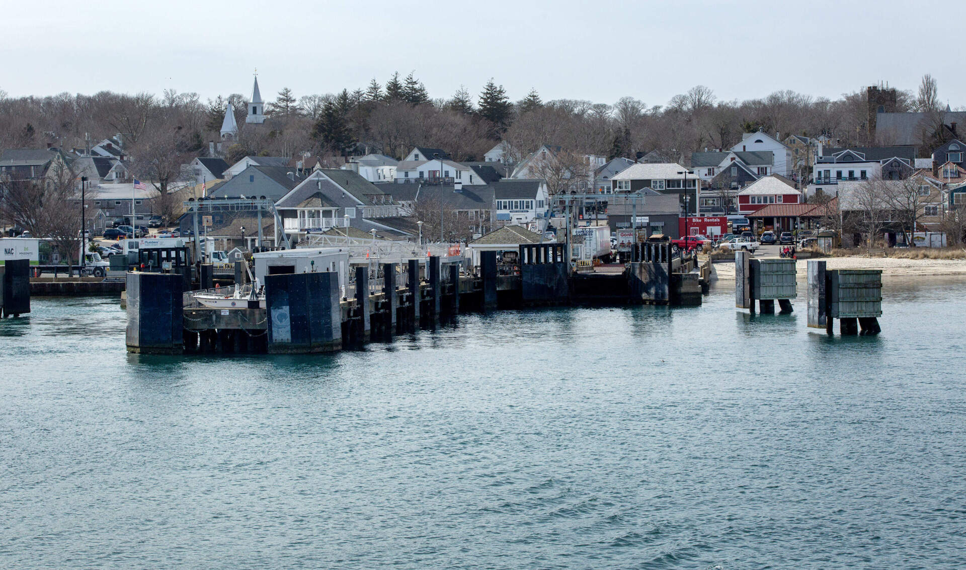 The Steamship Authority ferry dock at Vineyard Haven. (Robin Lubbock/WBUR)