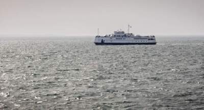 The Steamship Authority ferry crosses the water to Martha's Vineyard. (Robin Lubbock/WBUR)