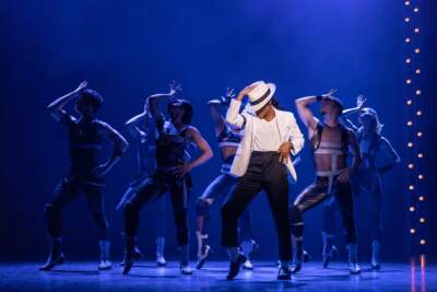 Roman Banks as MJ and the cast of &quot;MJ: The Musical.&quot; (Courtesy Matthew Murphy/MurphyMade)