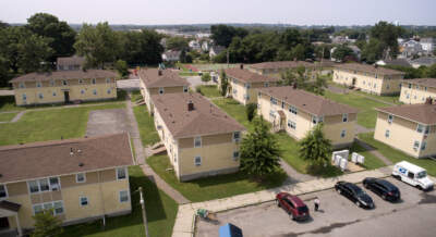 Maple Gardens, a state public housing development on Miller Street in Fall River. There were 48 units vacant at the end of July in the Maple Gardens development, a 25% vacancy rate. The vast majority of the apartments had been empty longer than 60 days. (Robin Lubbock/WBUR)