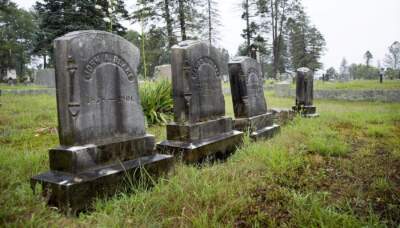 The graveyard in Orange, Mass. was one of the many locations in town where scenes for &quot;Castle Rock&quot; were filmed. (Robin Lubbock/WBUR)