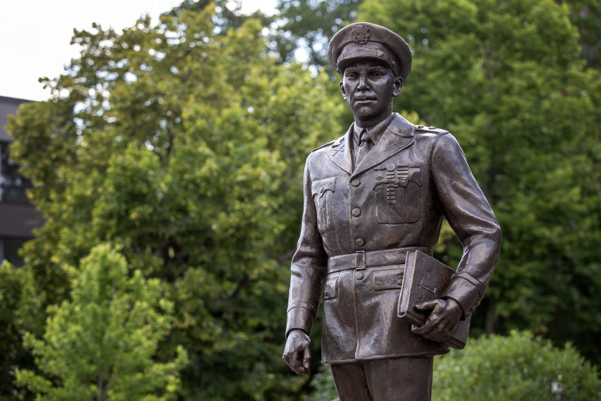 The statue of General Gourdin at the Edward O. Gourdin African American Veterans Memorial Park in Roxbury. (Robin Lubbock/WBUR)