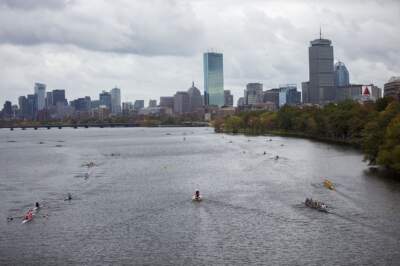 Rowers prepare for the Head of the Charles Regatta. (Jesse Costa/WBUR)