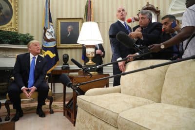 President Donald Trump answers a question from the media in the Oval Office at the White House, Friday, June 9, 2017, in Washington. (Andrew Harnik/AP)