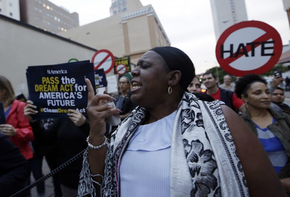 Protestors march in support of Deferred Action for Childhood Arrivals (DACA) and Temporary Protected Status (TPS) programs for immigrants, Wednesday, Jan. 17, 2018, in Miami. (AP Photo/Lynne Sladky)