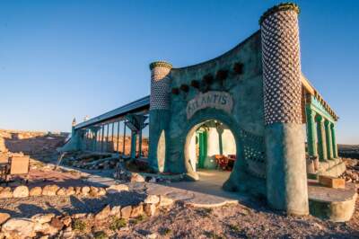 The 2,000-square-foot Earthship Atlantis, designed by architect Michael Reynolds, was recently completed. It’s on the market for $825,000. (Chris Bentley/Here & Now)