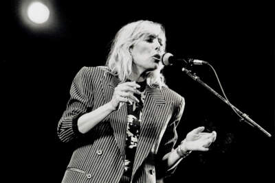 Joni Mitchell plays Wembley Arena in London in 1983. (Steve Rapport/Getty Images)