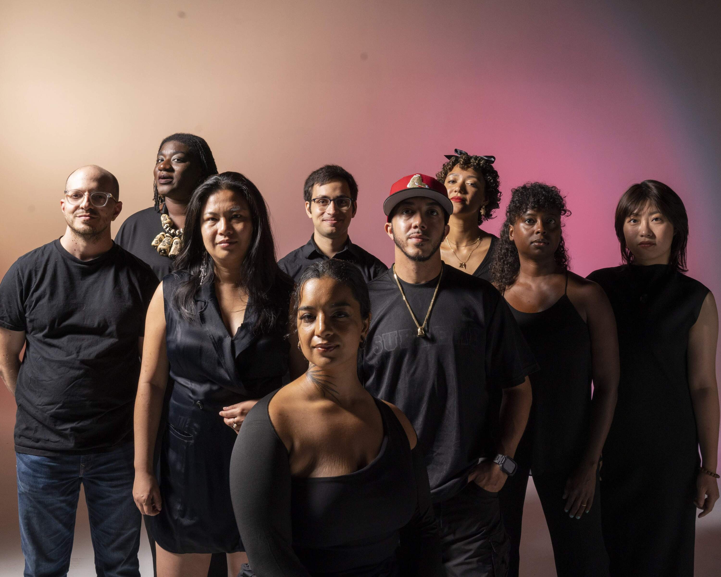 The 2023 Makers (left to right): Gabriel Sosa, Dzidzor, Szu-Chieh Yun, Arson Fahim, Rixy, Alex Diaz, Kimaya Diggs, Alison Croney Moses, Alison Qu. Not pictured: Danny Rivera. (OJ Slaughter for WBUR)