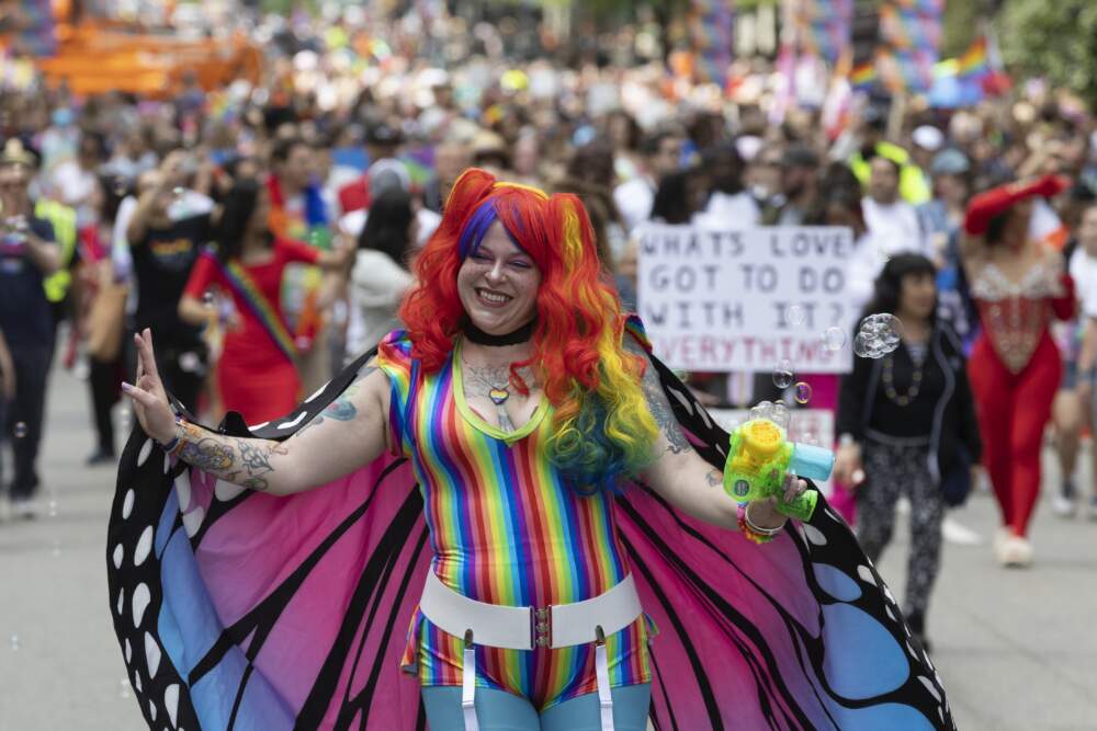 People march in the Pride parade, the largest Pride event in New England, on June 10, 2023, in Boston. (Michael Dwyer/AP)