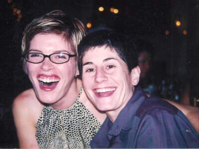 The author (left) with her wife at a friend's wedding in 2001. (Courtesy Meaghan Shields)