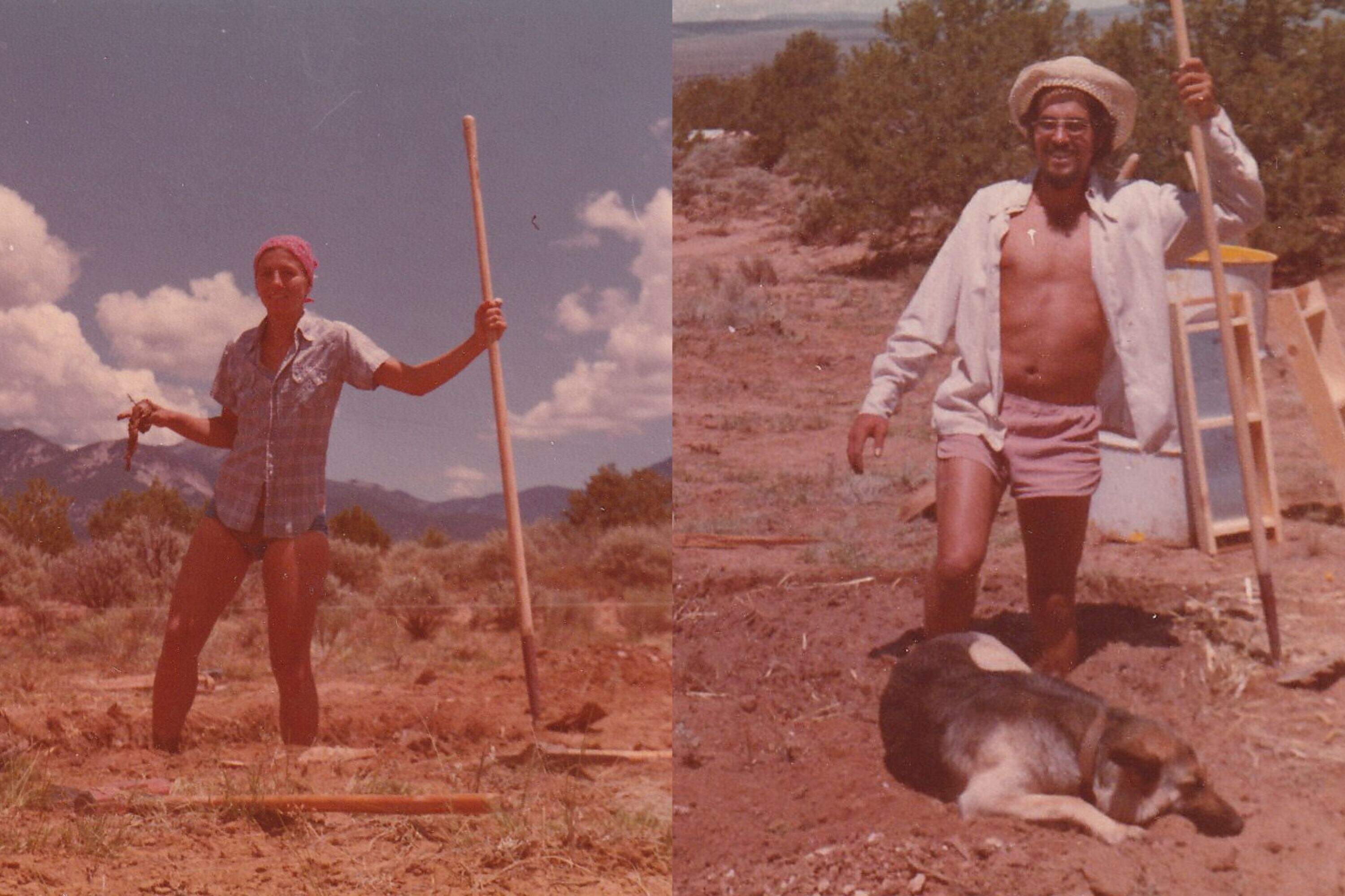 Ross and Kristin Ulibarri building their adobe home in the 1970s. (Courtesy of Ross and Kristin Ulibarri)