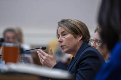 Gov. Maura Healey, delivers her keynote address during a climate conference at The Vatican, Wednesday, May 15, 2024. (Domenico Stinellis/AP)